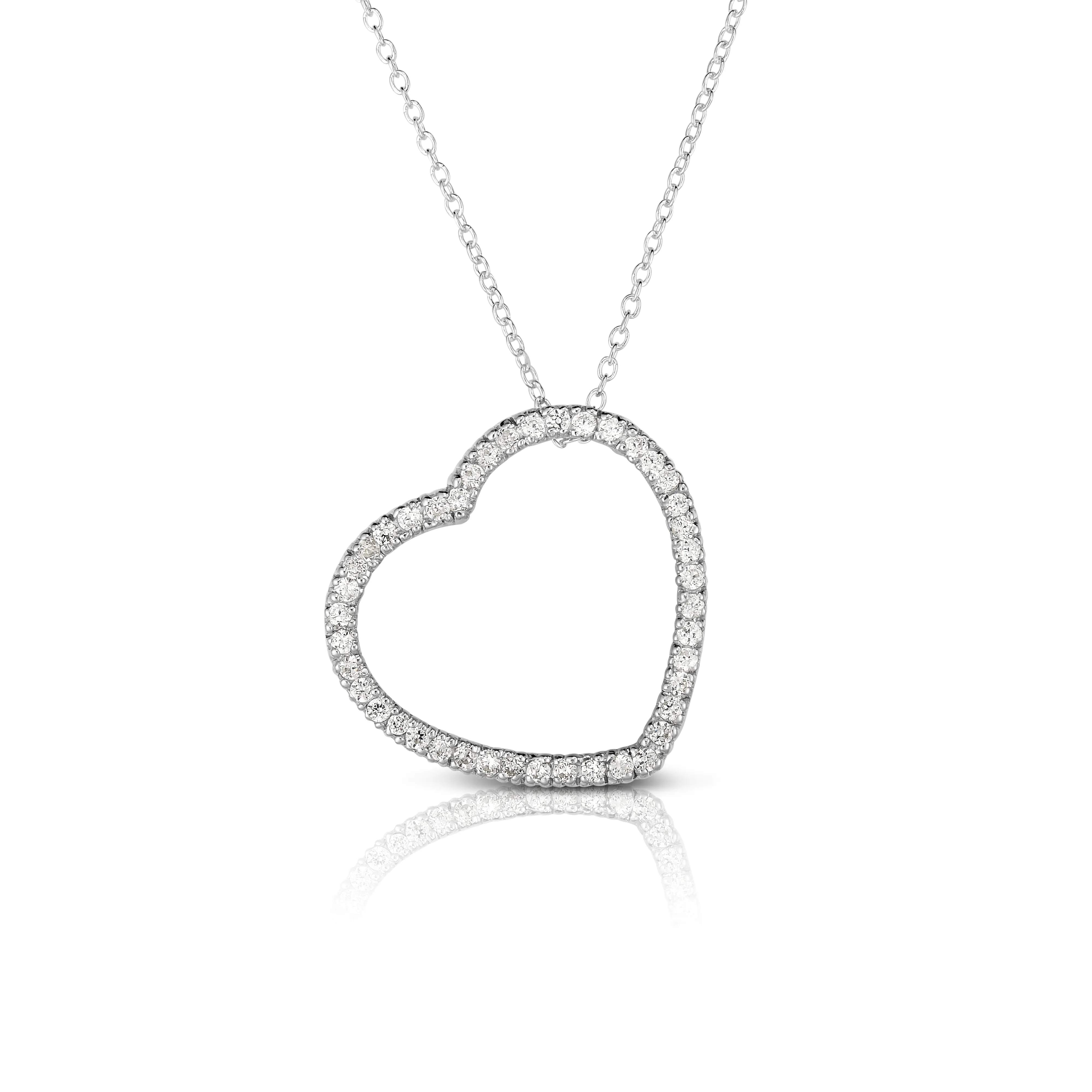 0.50Ct Diamond Heart Pendant, 18" Gold Chain in 14K Gold