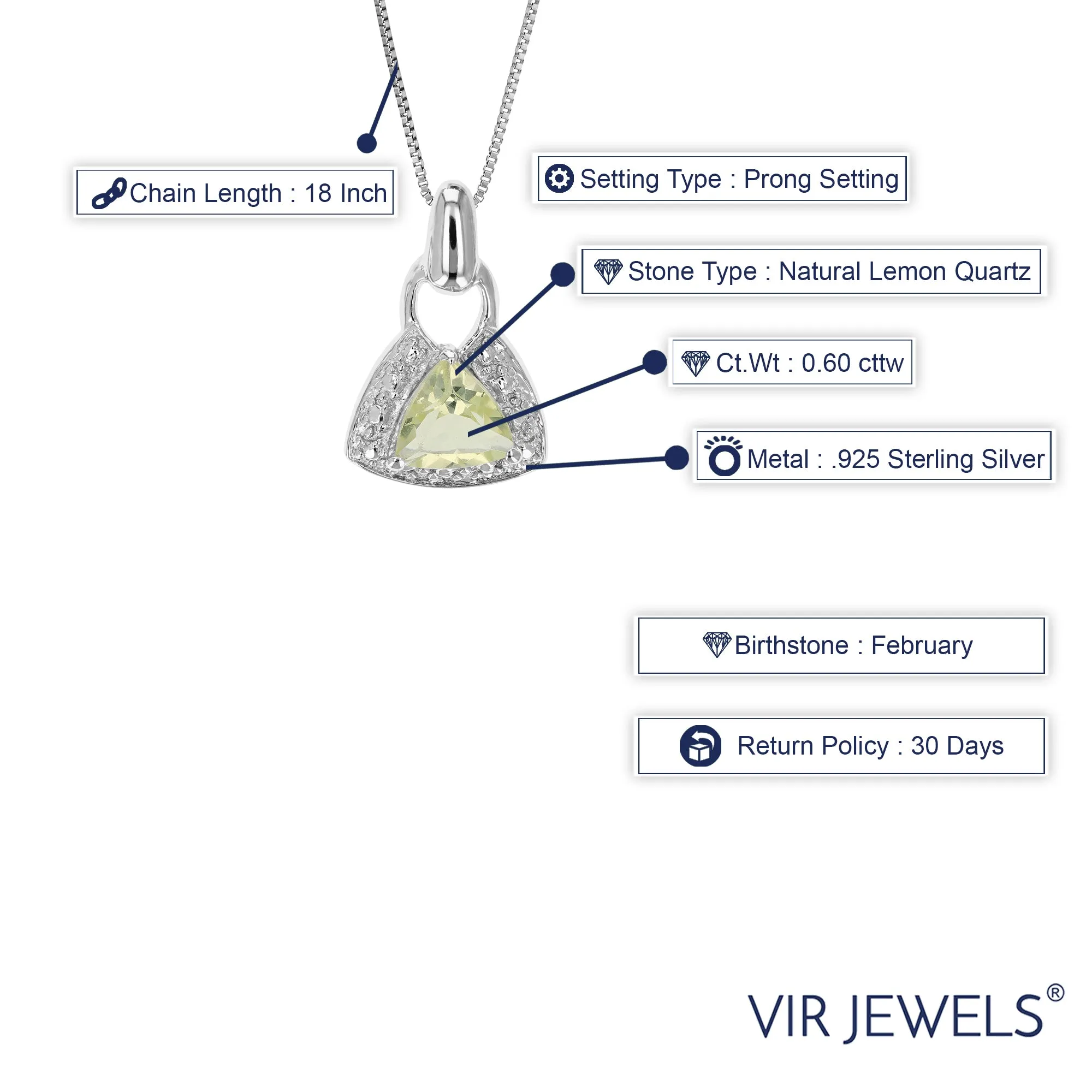 0.60 cttw Lemon Quartz Pendant Necklace .925 Sterling Silver 6 MM Trillion