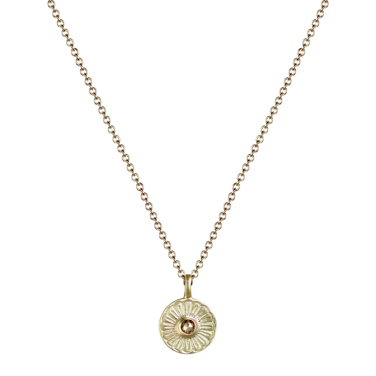 10K Gold Flower Pendant with Brown Diamond