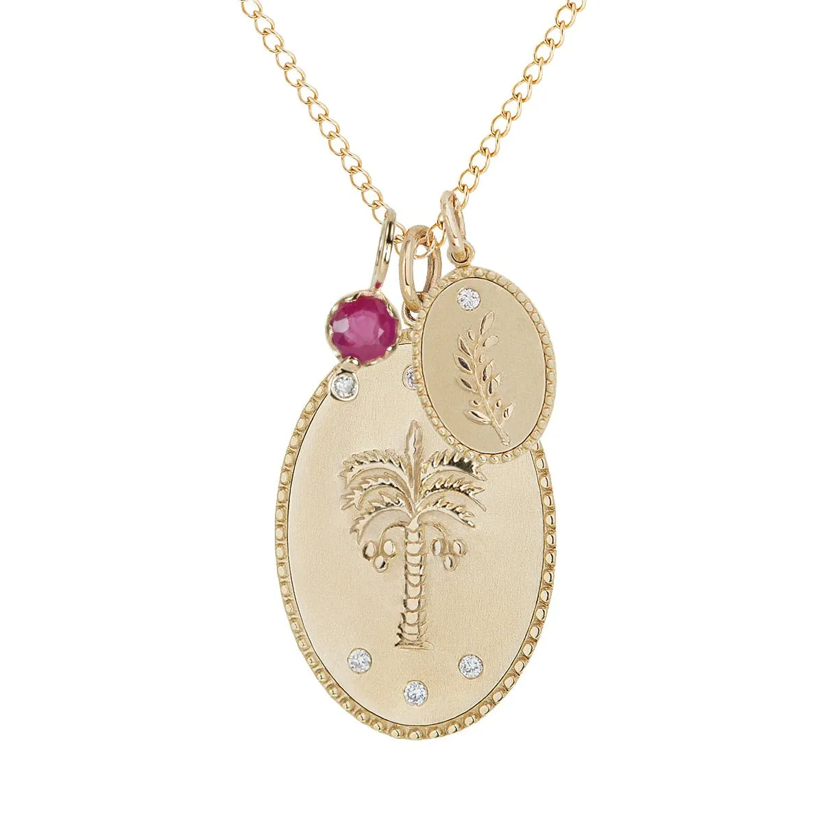 10K Gold Large "Date Palm" Necklace with Diamond Detail