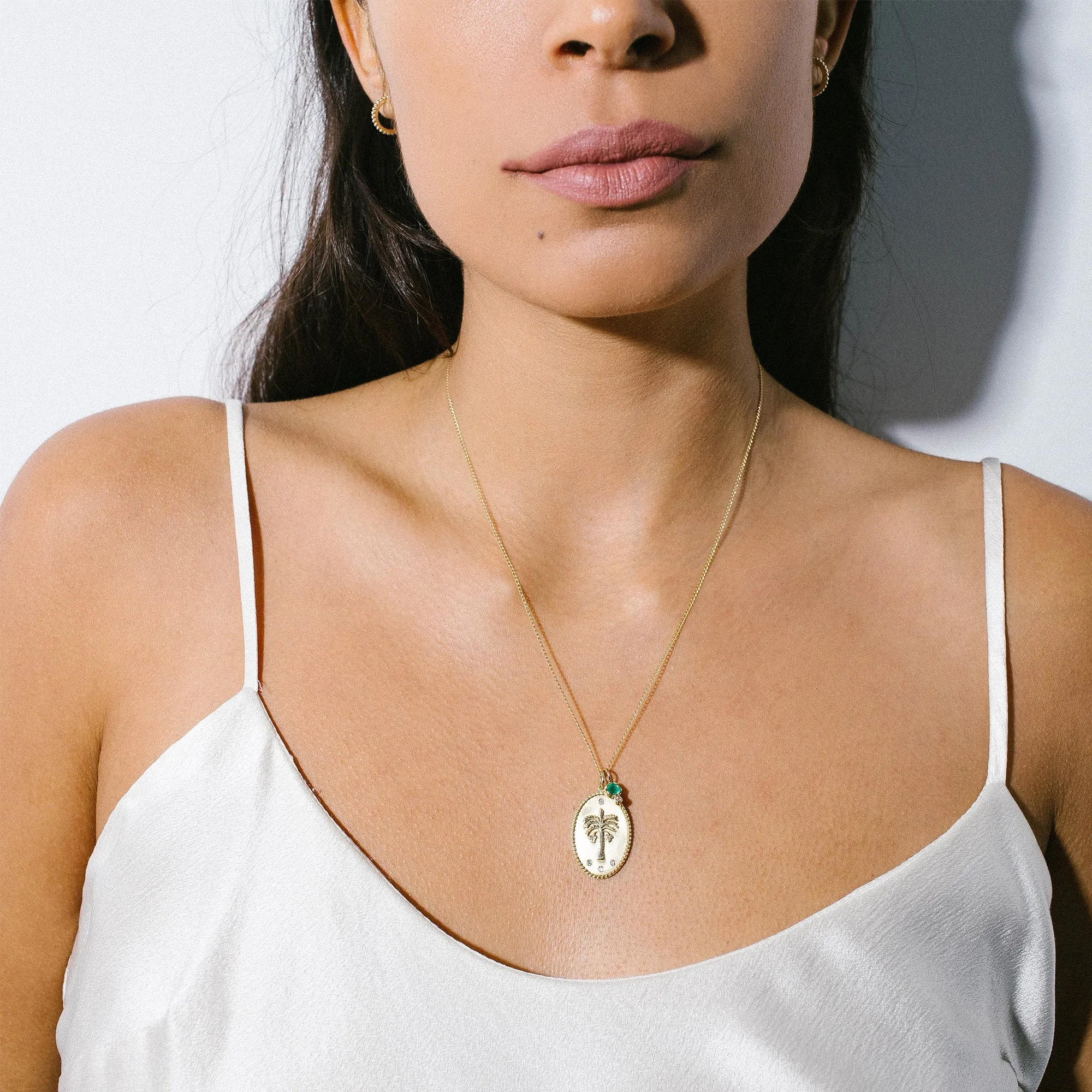 10K Gold Large "Date Palm" Necklace with Diamond Detail
