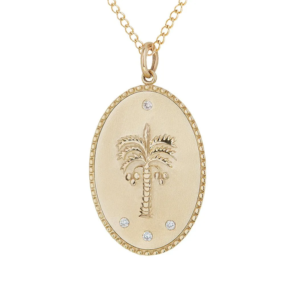 10K Gold Large "Date Palm" Necklace with Diamond Detail