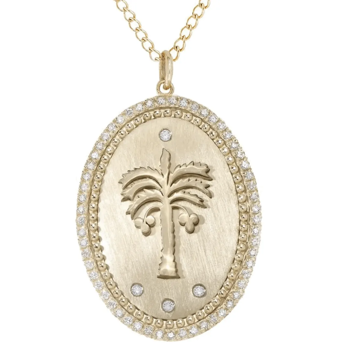 10K Gold Large "Date Palm" Necklace with Diamond Detail