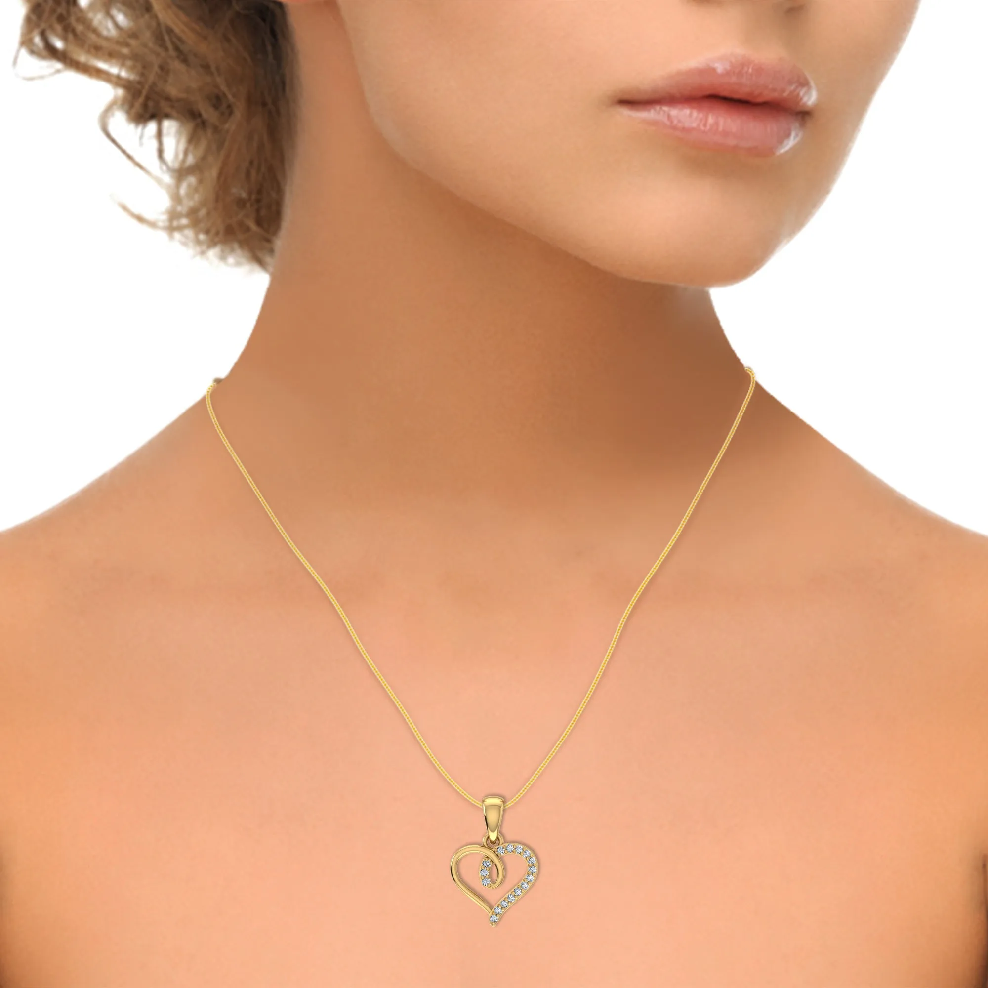 10K Yellow Gold Round Diamond Twisted Heart Pendant 1/25 Cttw
