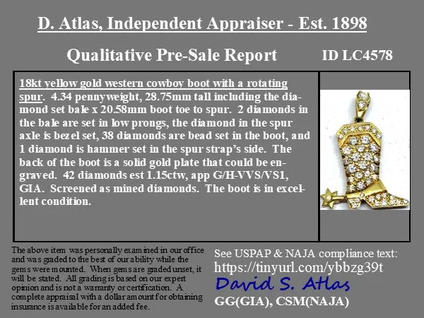 1.15ctw Vintage Diamond Pave Boot Pendant