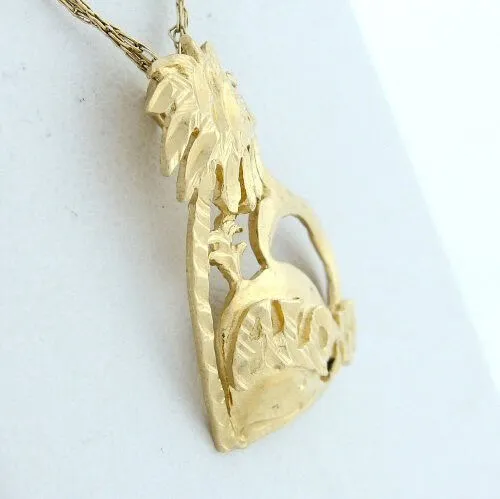 14k Gold Diamond Cut Palm Tree Whale Aloha Pendant