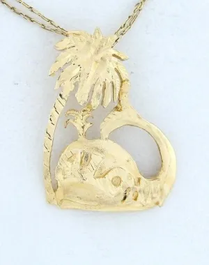 14k Gold Diamond Cut Palm Tree Whale Aloha Pendant