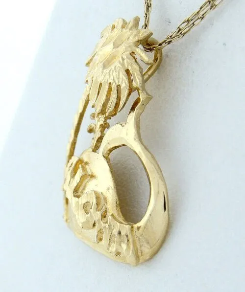 14k Gold Diamond Cut Palm Tree Whale Aloha Pendant