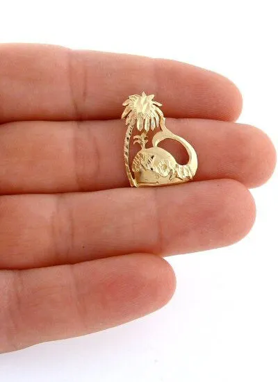 14k Gold Diamond Cut Palm Tree Whale Aloha Pendant