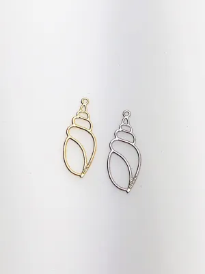 14K Solid Gold Seashell Charm w/ Ring, 8.8x23.4mm, Made in USA (L-104)