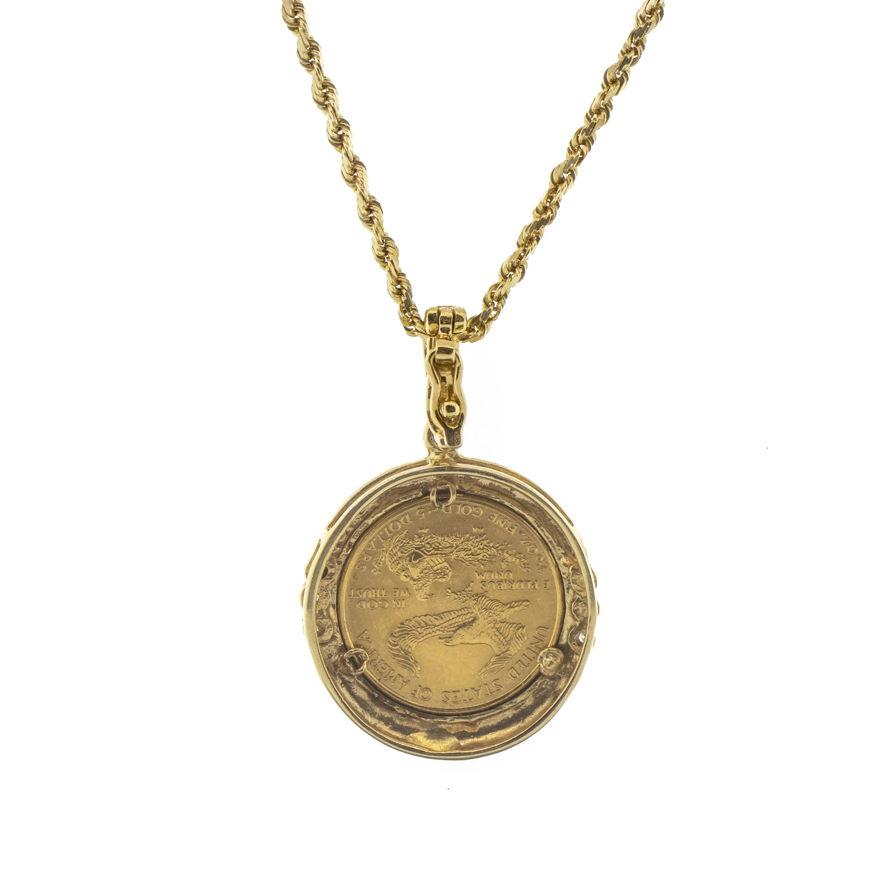 14K Solid Yellow Gold & Diamond $5 Liberty Enhancer Pendant