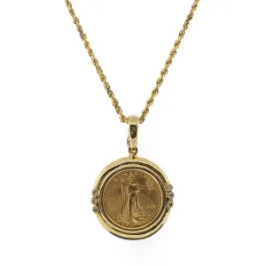 14K Solid Yellow Gold & Diamond $5 Liberty Enhancer Pendant