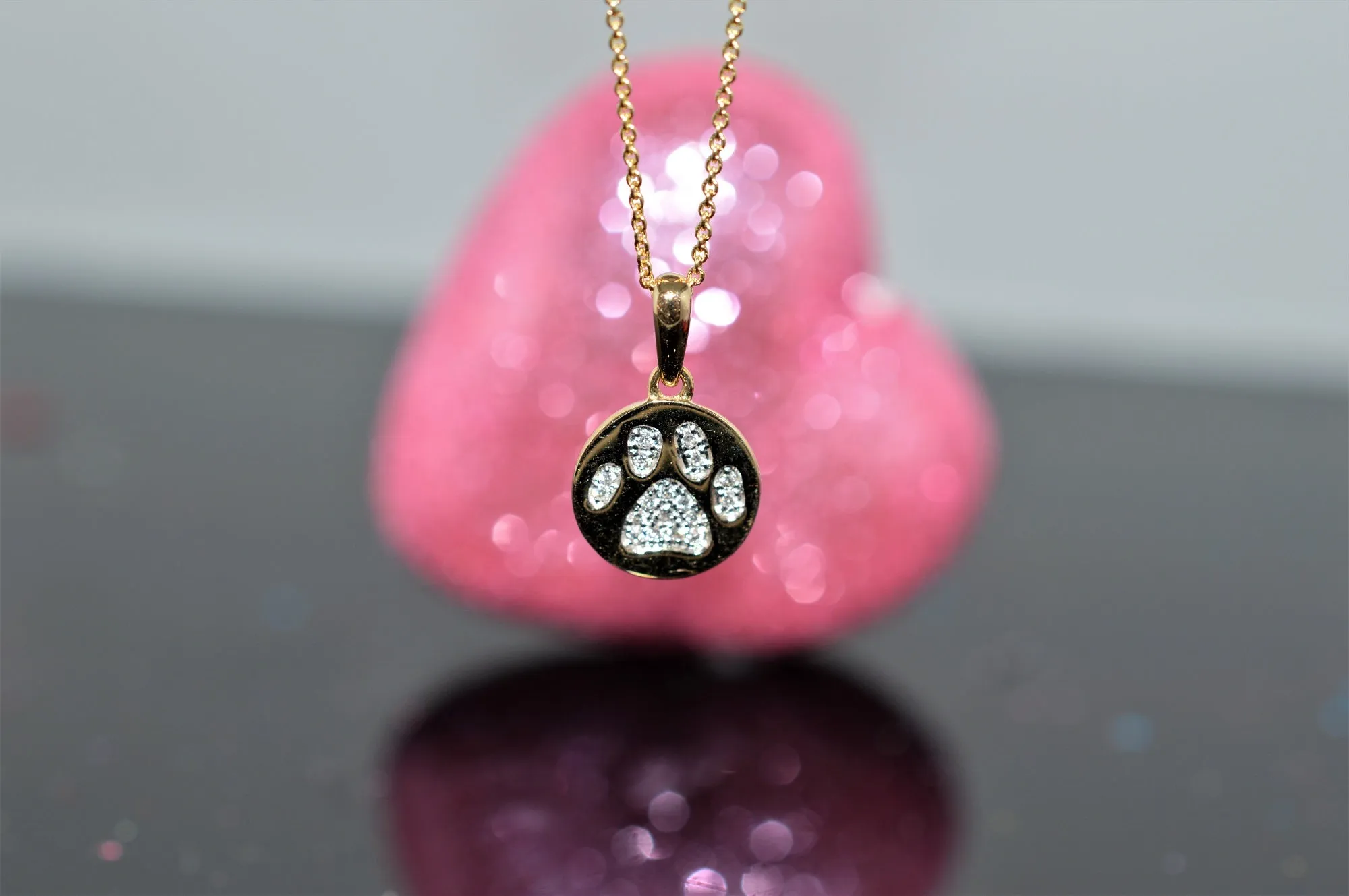 14K Yellow Gold Diamond Paw Print Pendant on an 18" Chain