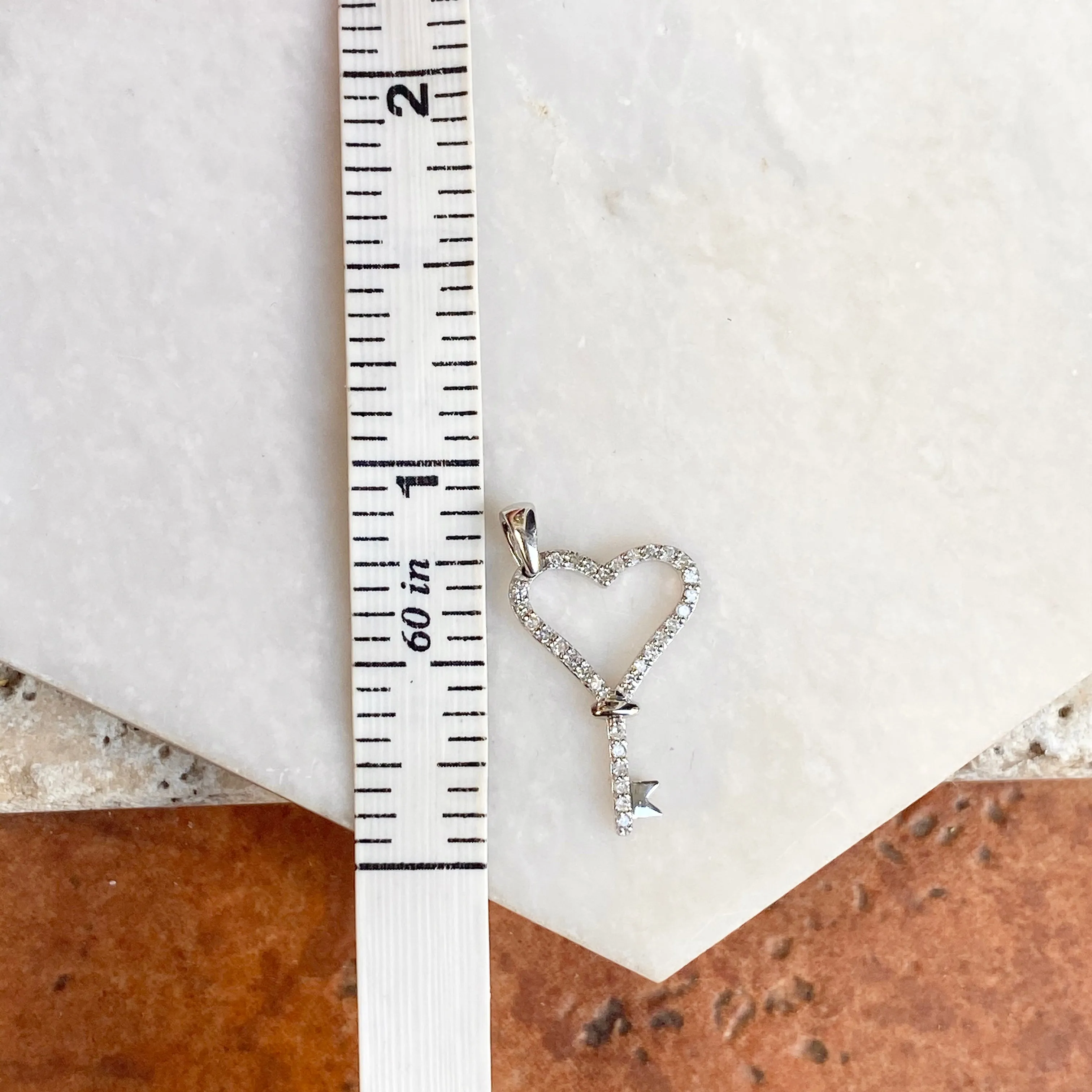 14KT White Gold 1/8 CT Pave Diamond Key To My Heart Pendant Charm