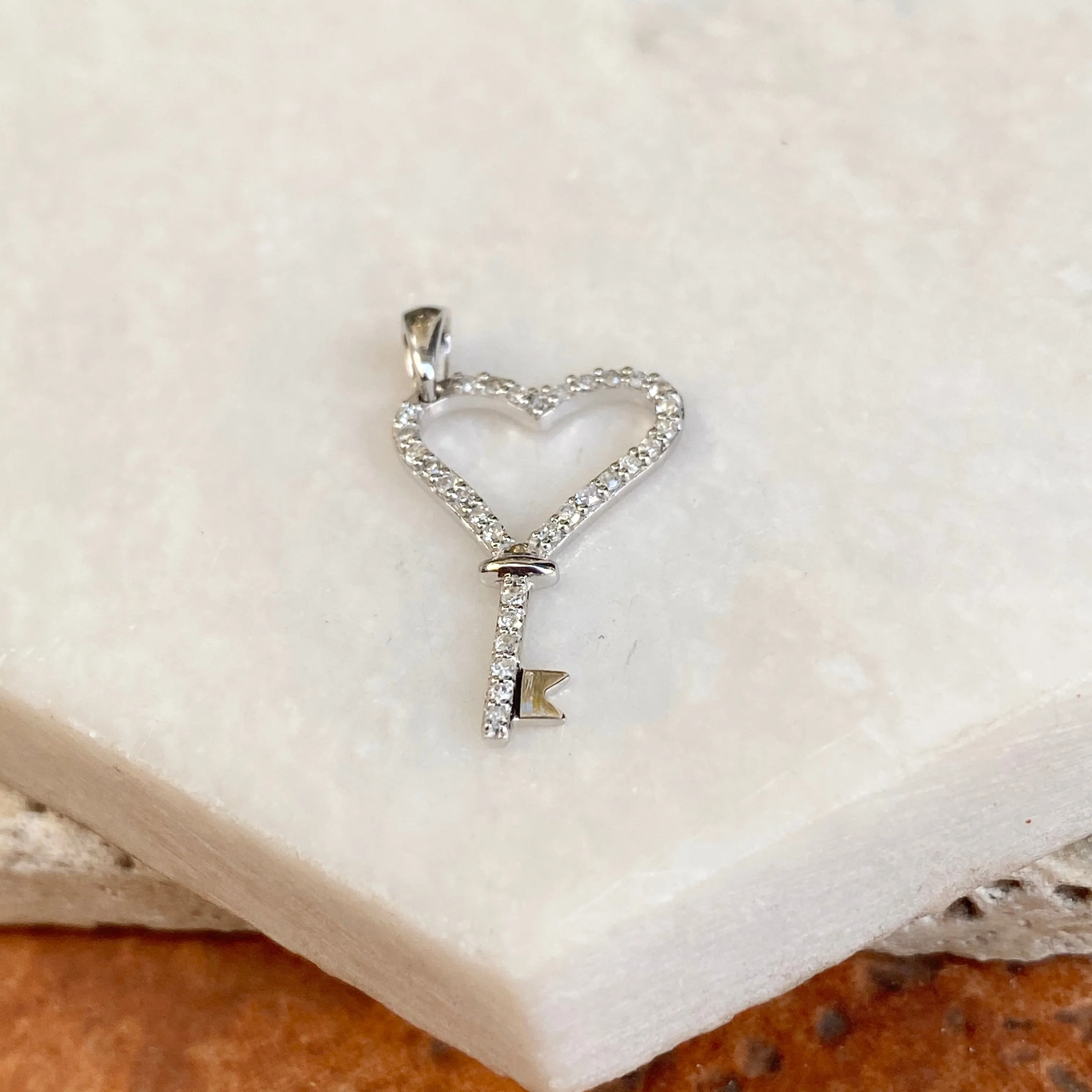 14KT White Gold 1/8 CT Pave Diamond Key To My Heart Pendant Charm