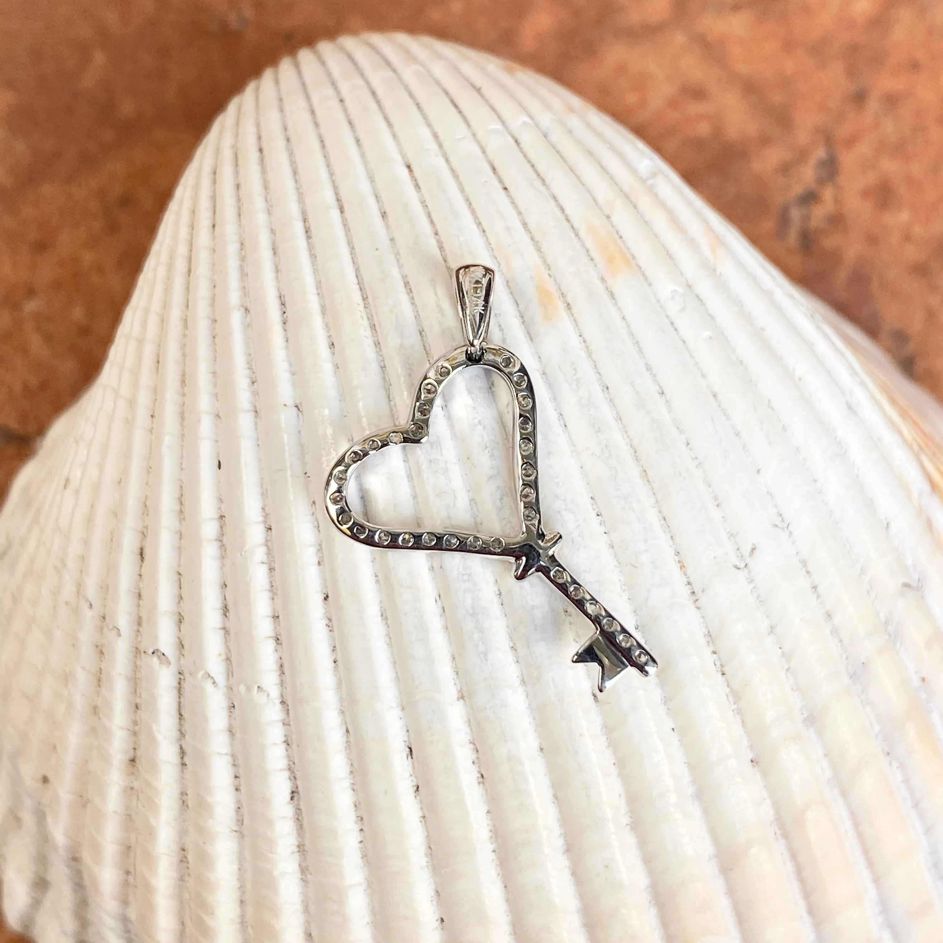 14KT White Gold 1/8 CT Pave Diamond Key To My Heart Pendant Charm