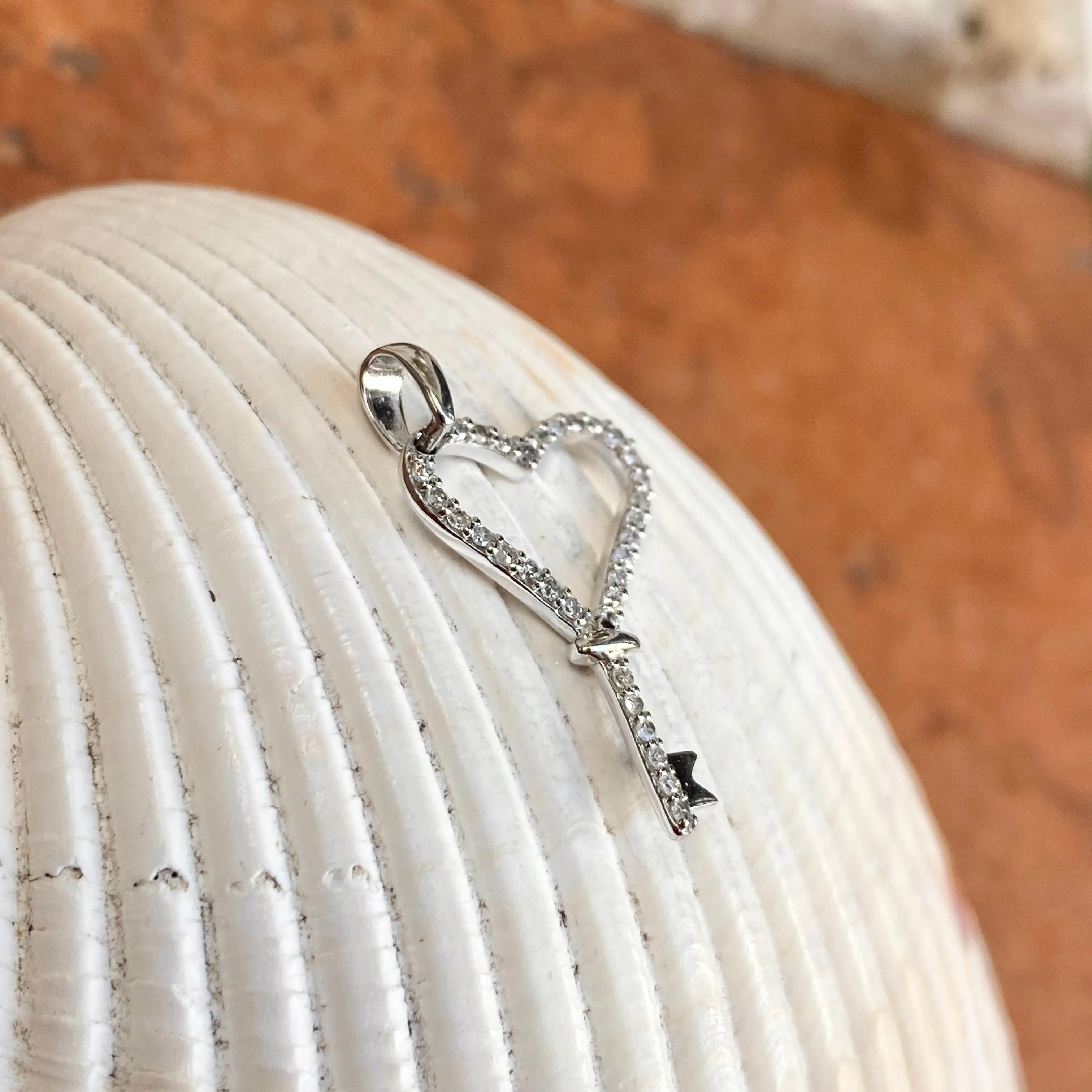14KT White Gold 1/8 CT Pave Diamond Key To My Heart Pendant Charm