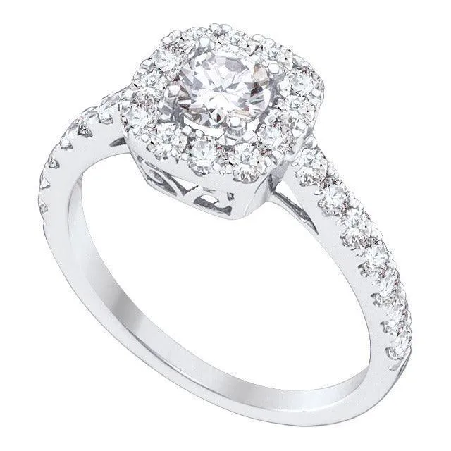 1.50TDW Diamond 14K White Gold Three Piece Halo Bridal Set