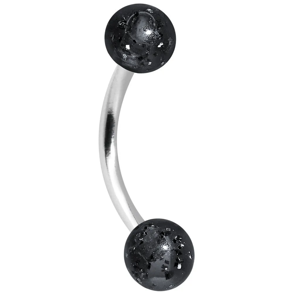 16 Gauge 5/16 Black Acrylic Glitter Eyebrow Ring