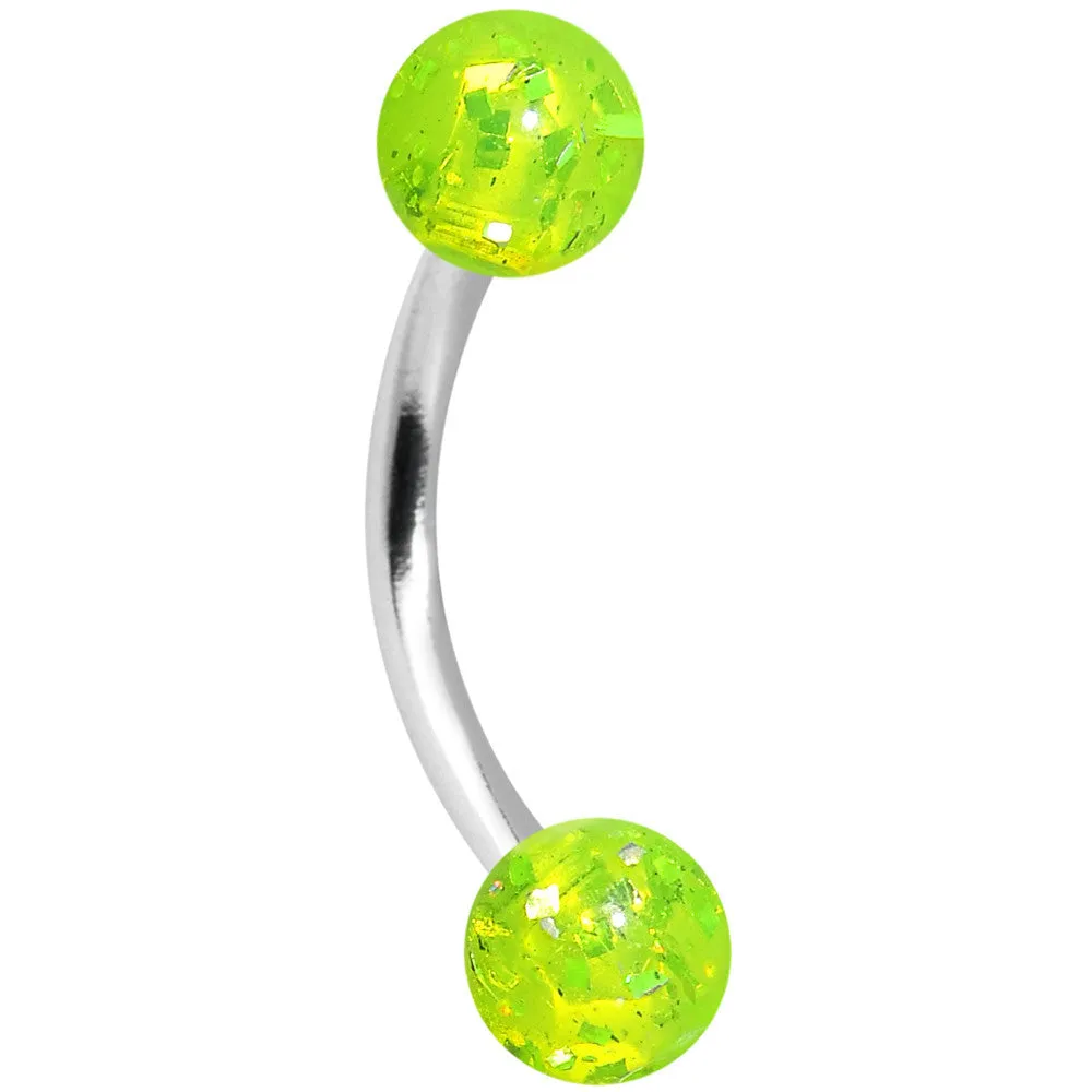 16 Gauge 5/16 Green Acrylic Glitter Eyebrow Ring