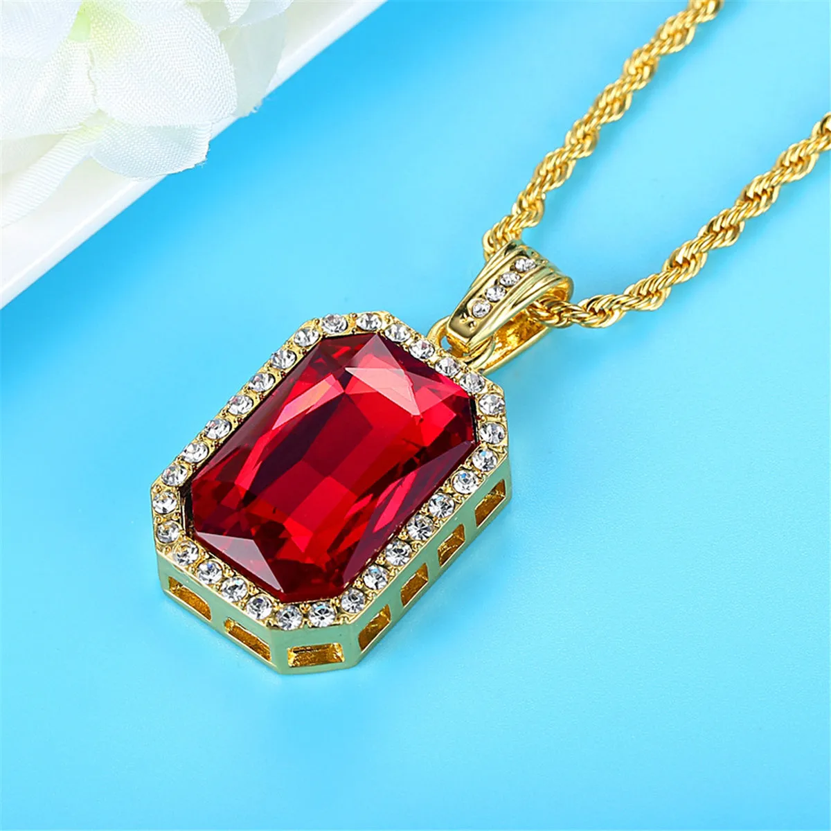 18K Gold-Plated & Red Crystal Pendant Necklace