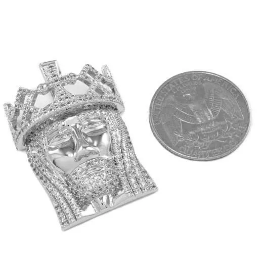 18K White Gold Crowned Jesus Piece with Rope Chain