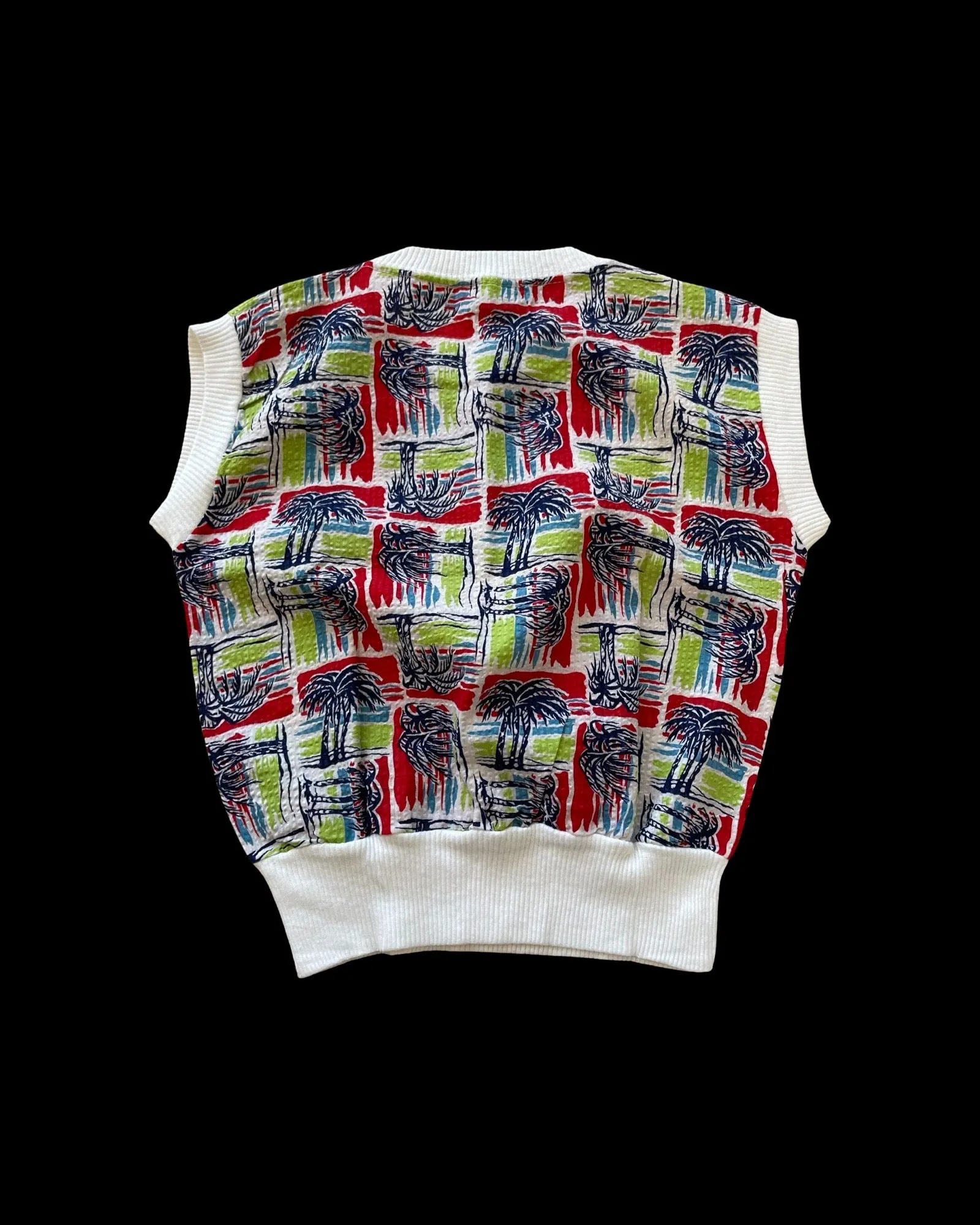 1950s NOS Tropical Palm Tree Print Seersucker Sportswear Top
