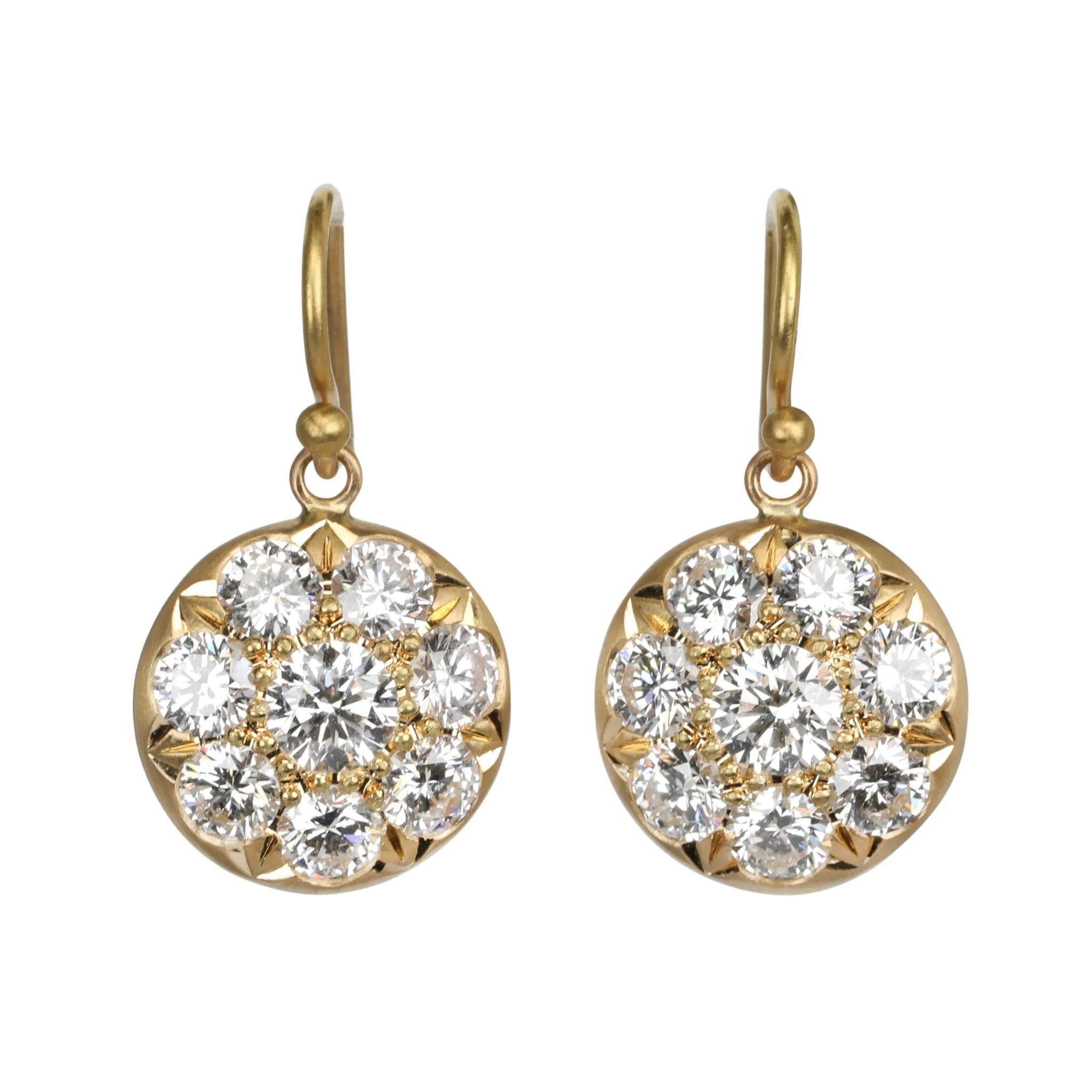 20K & ~3ct Pave Diamond "Lentil" Earrings