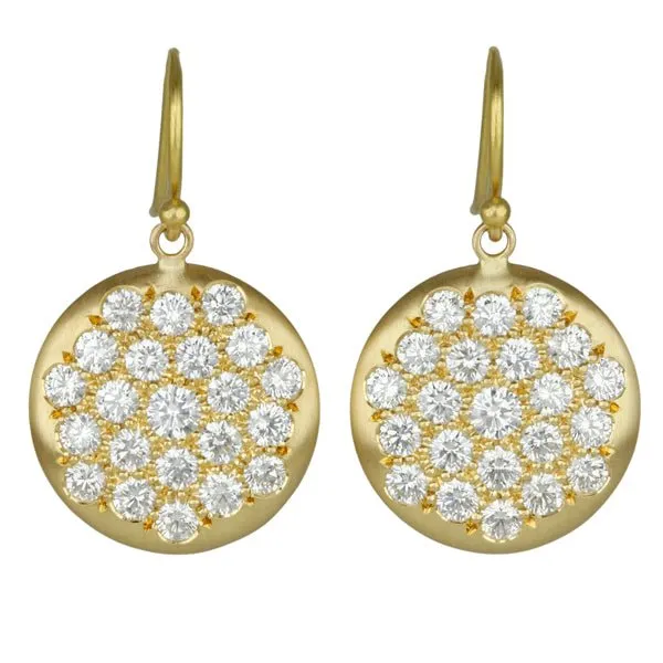 20K Gold Pave Diamond Large "Lentil" Earrings