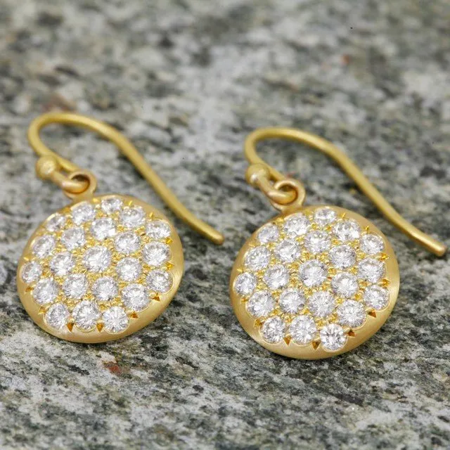 20K Gold Pave Diamond Large "Lentil" Earrings