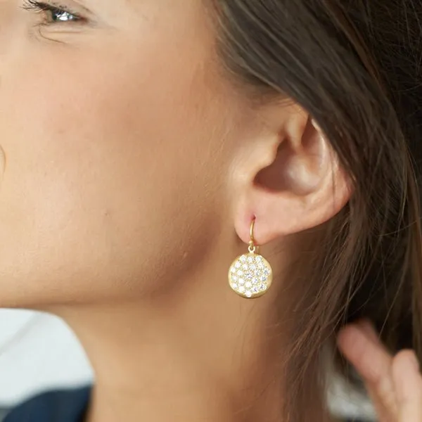 20K Gold Pave Diamond Large "Lentil" Earrings