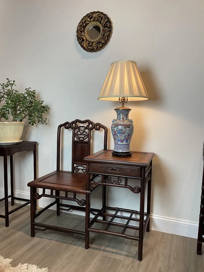 20th-century Hand Carved Chinese Rosewood Telephone Table