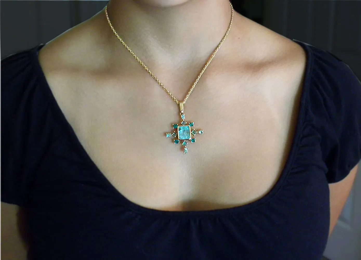 7.40 Carat Cluster Natural Colombian Emerald Pendant