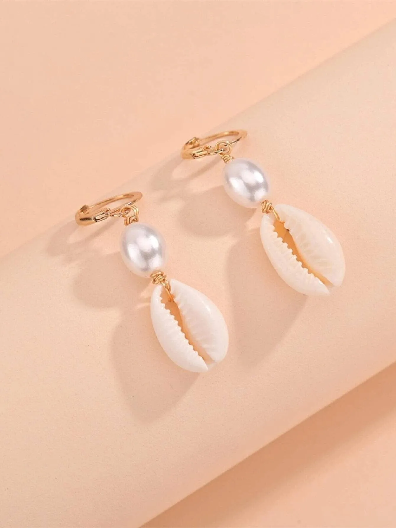 African Cowrie Seashell Dangle Lever Back Earrings, White Pearl Wedding Shell Dangle Earrings