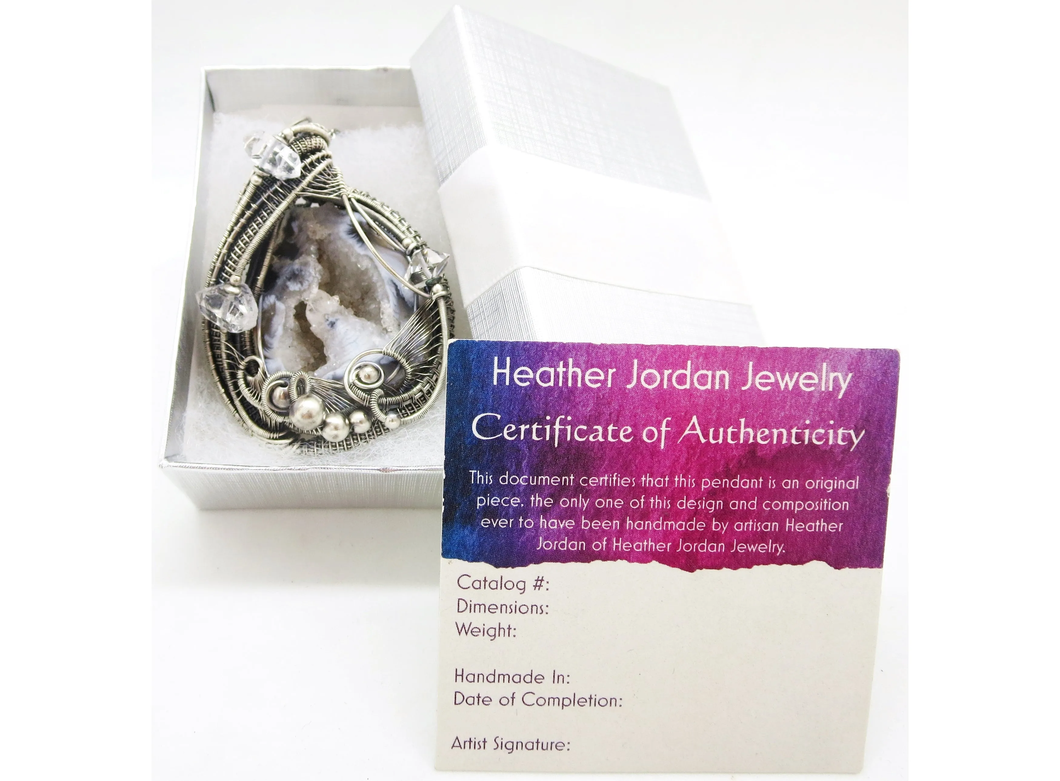 Agate Double-Geode Pendant with Herkimer Diamonds in Sterling Silver