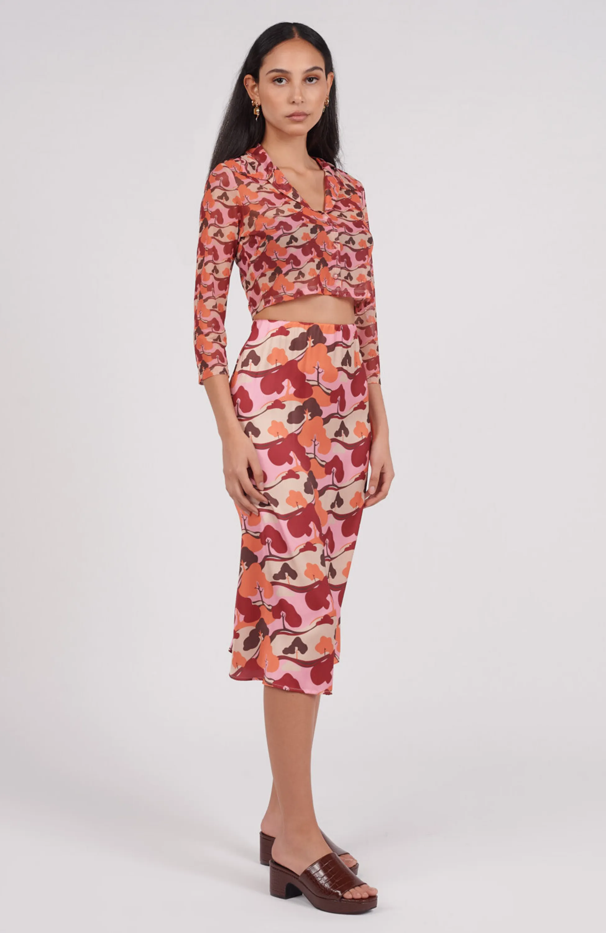 Another Girl - Tree Print Satin Skirt
