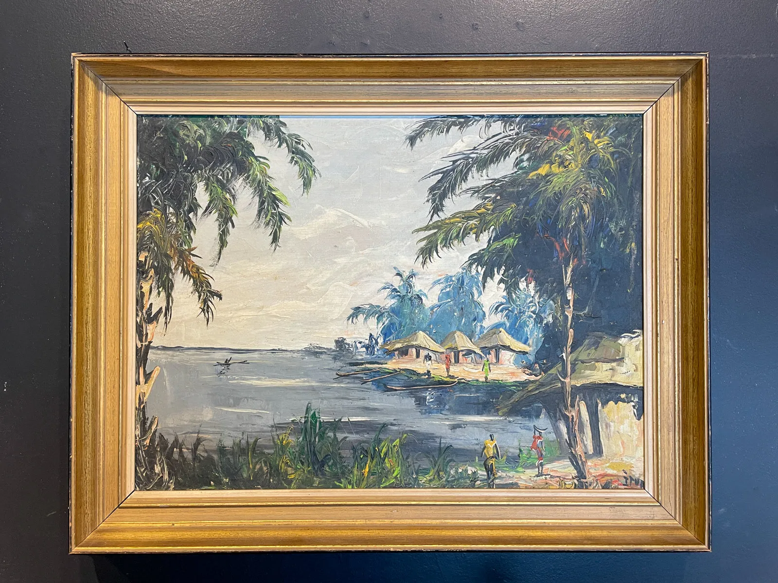 Antique Framed Painting of French Polynesian Island Scene found in France | 33 x 26