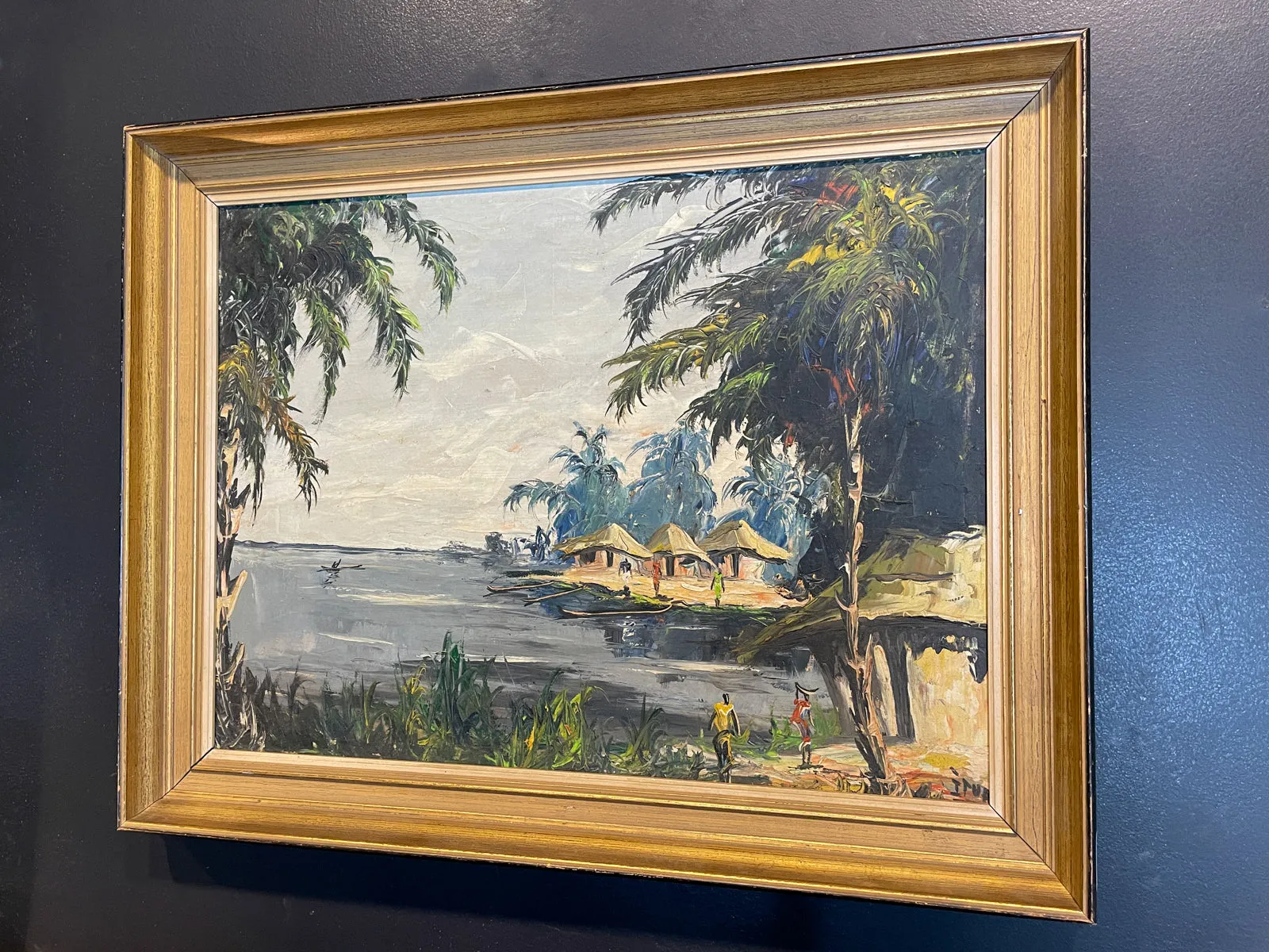 Antique Framed Painting of French Polynesian Island Scene found in France | 33 x 26