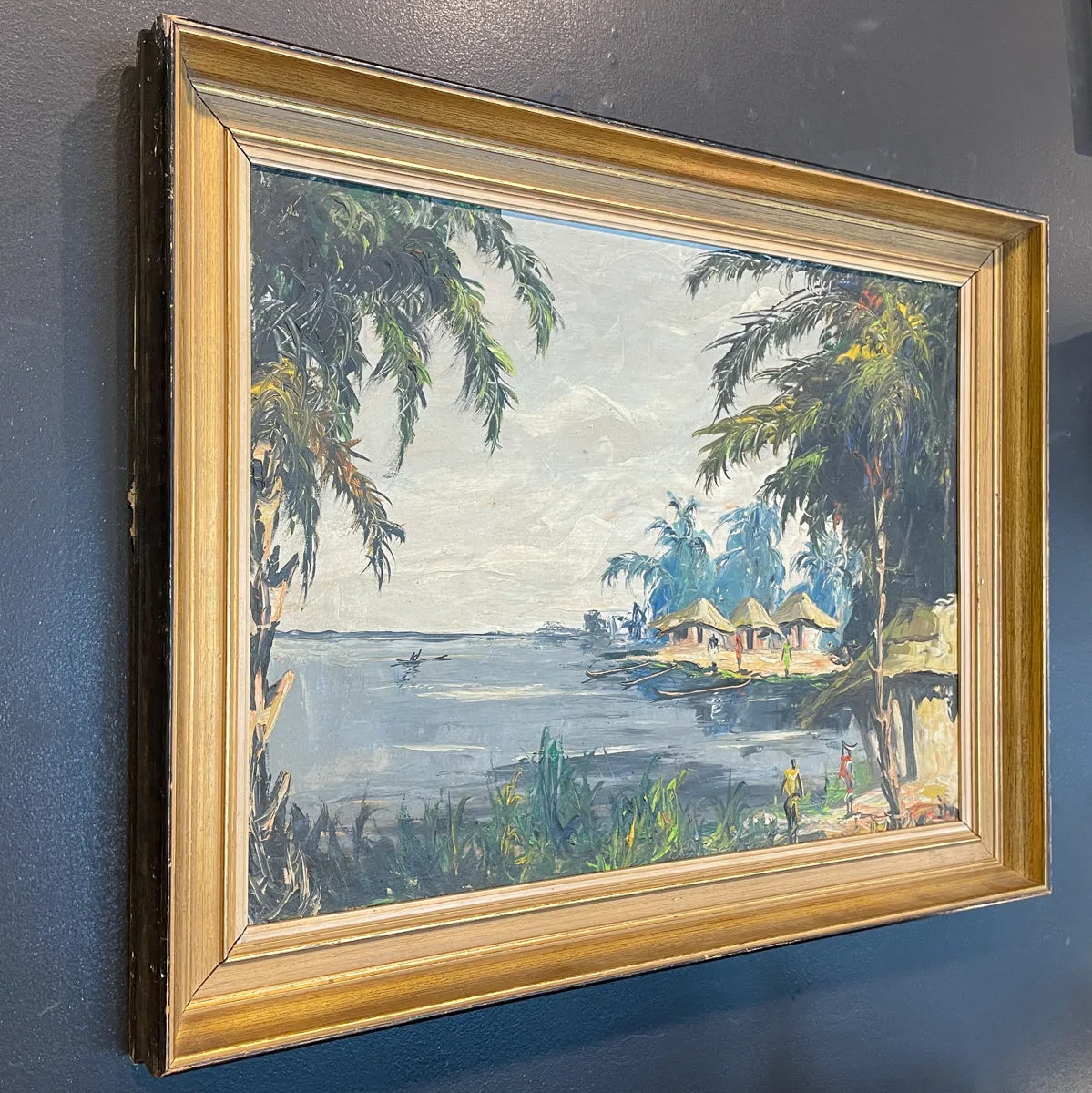 Antique Framed Painting of French Polynesian Island Scene found in France | 33 x 26