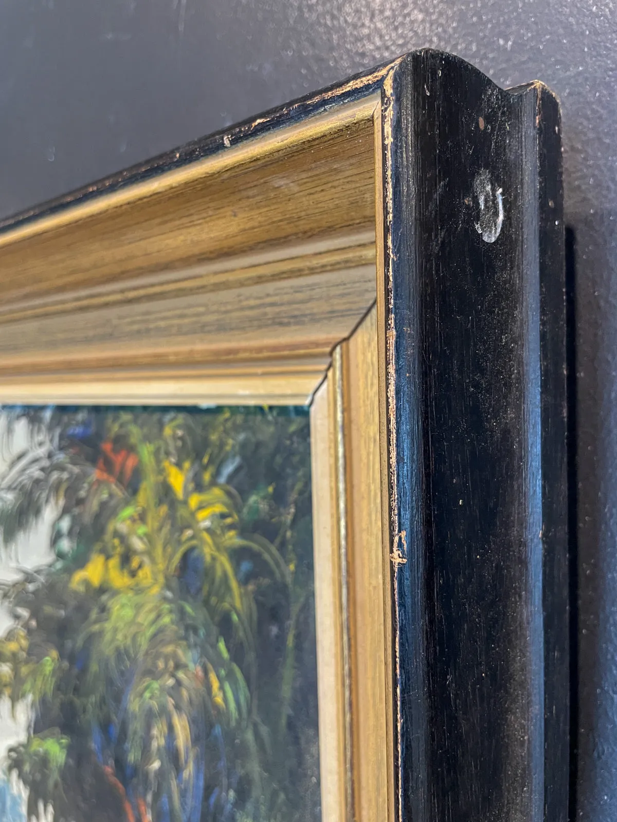 Antique Framed Painting of French Polynesian Island Scene found in France | 33 x 26