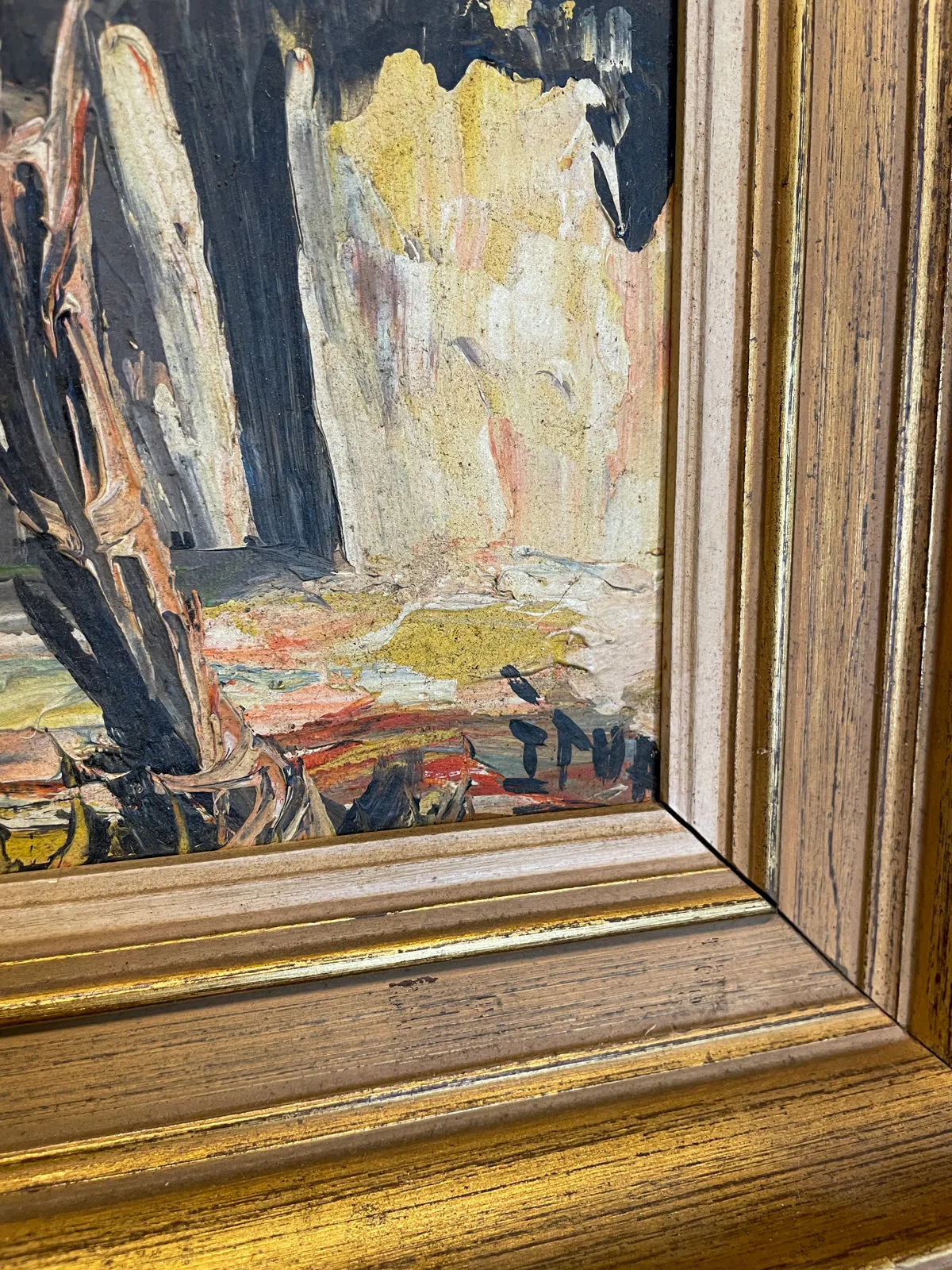 Antique Framed Painting of French Polynesian Island Scene found in France | 33 x 26