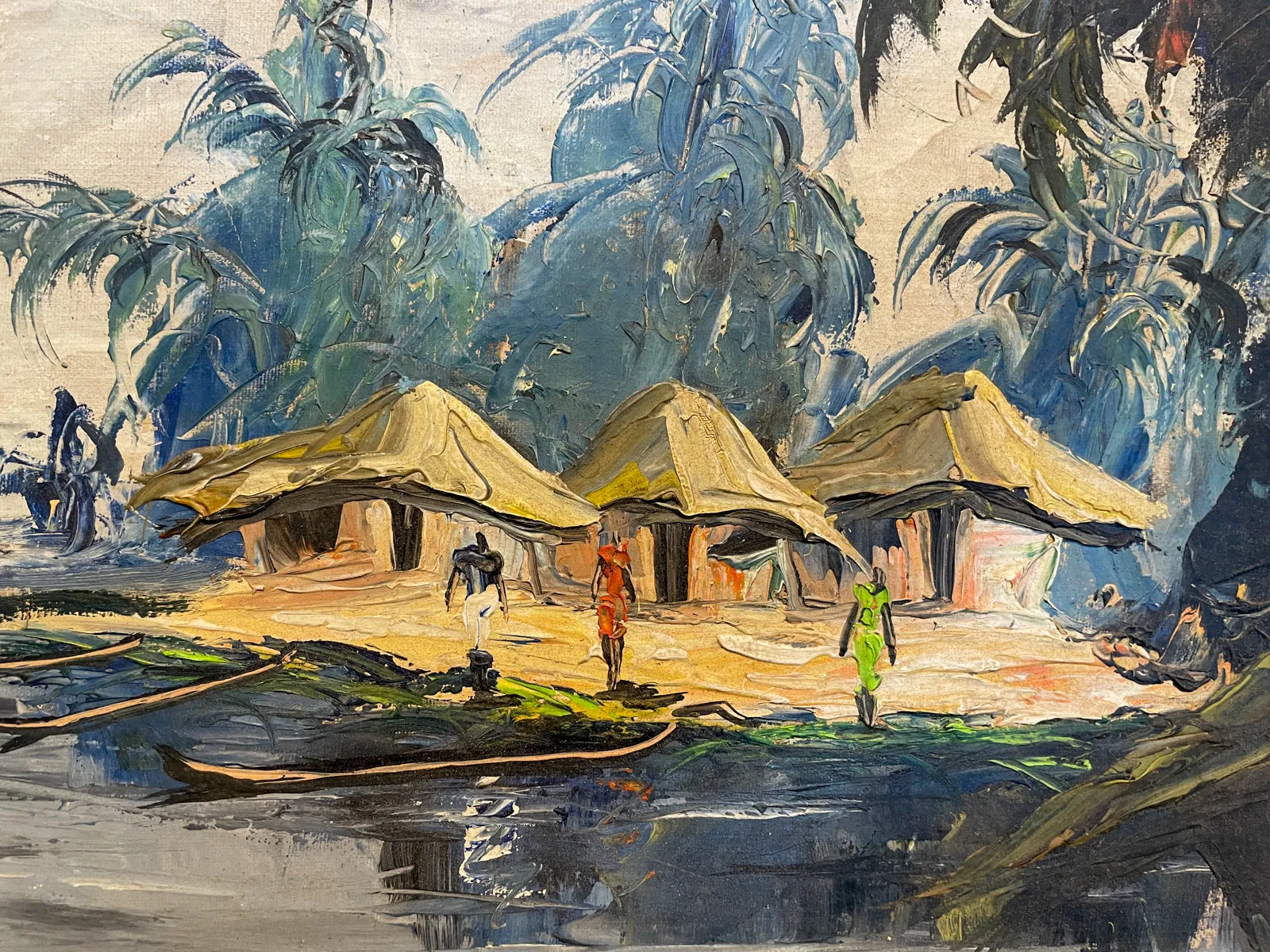 Antique Framed Painting of French Polynesian Island Scene found in France | 33 x 26