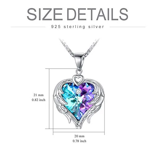 AOBOCO 925 Sterling Silver Angel Wings Heart Pendant Necklace with Swarovski Crystal, Romantic Anniversary Jewelry for Women Wife Her