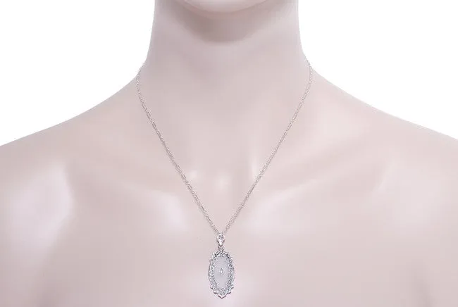 Art Deco Filigree Crystal and Diamond Set Pendant Necklace in Sterling Silver