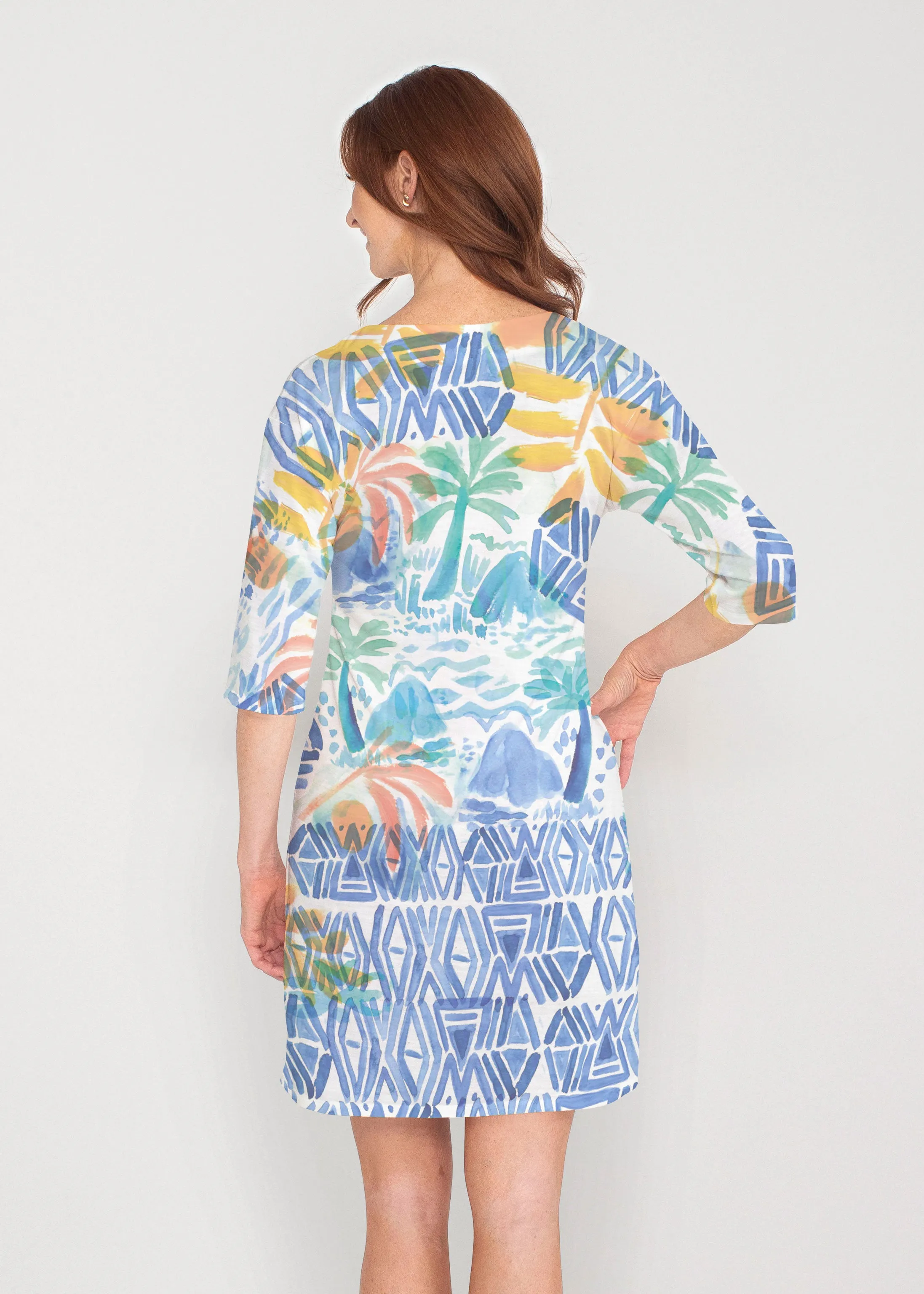 Bahama Mama (17256) ~ Drop Shoulder 3/4 Sleeve V-Neck Dress