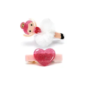 Ballerina Glitter Heart White Tutu Hair Clips