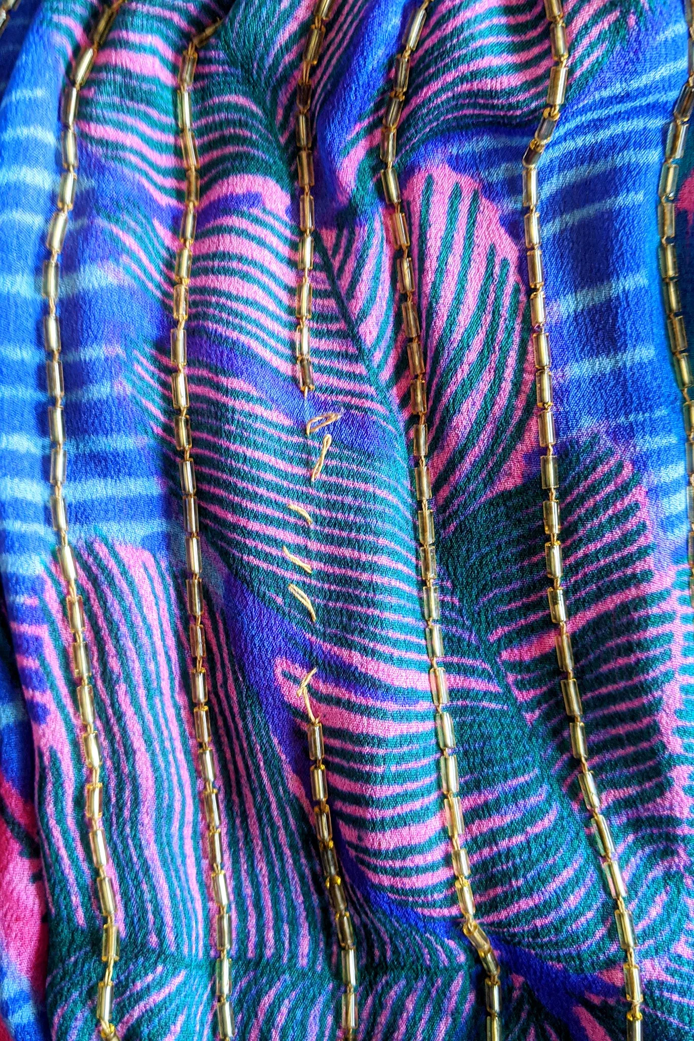 Beaded Palm Print Dress