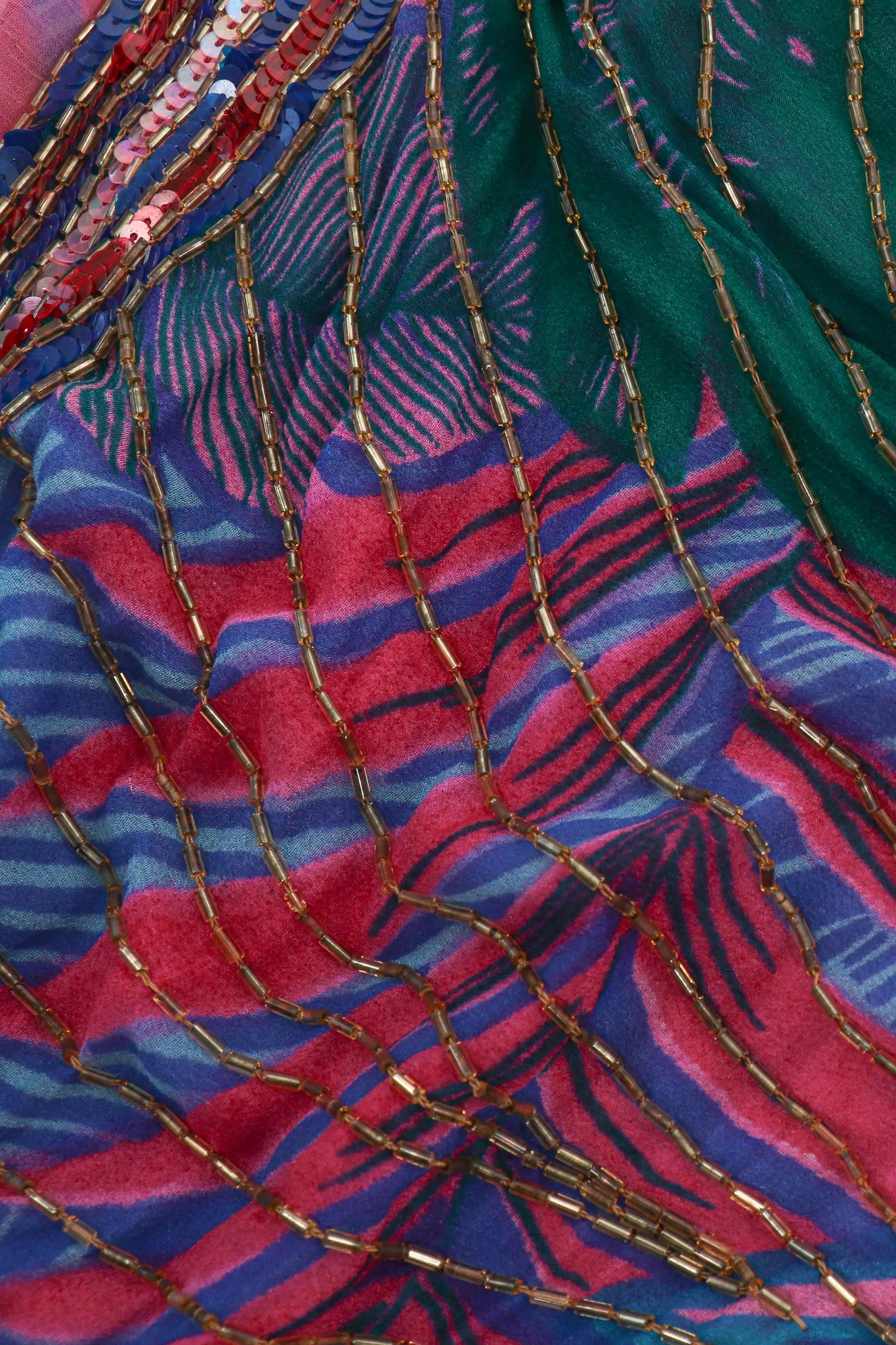 Beaded Palm Print Dress