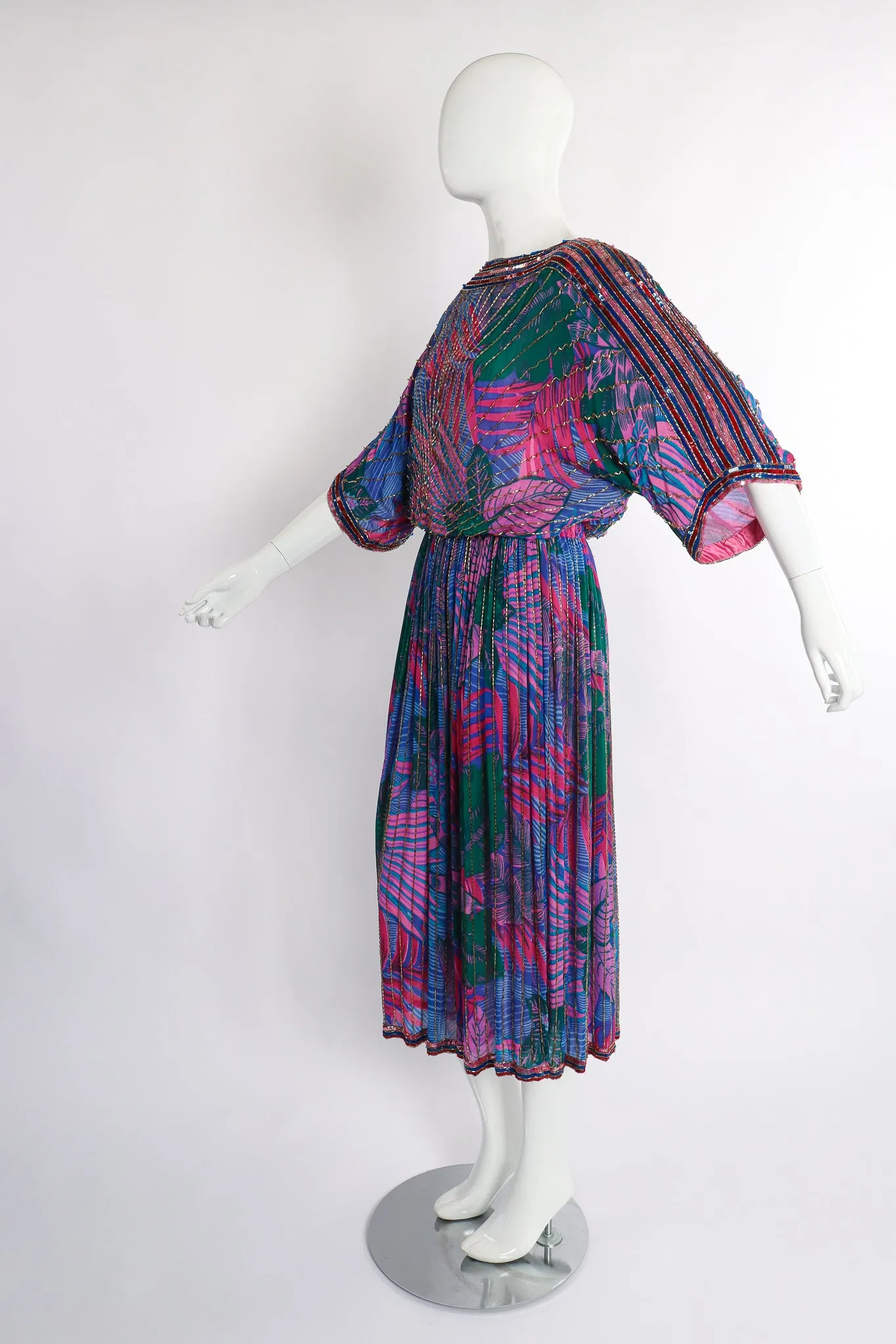 Beaded Palm Print Dress