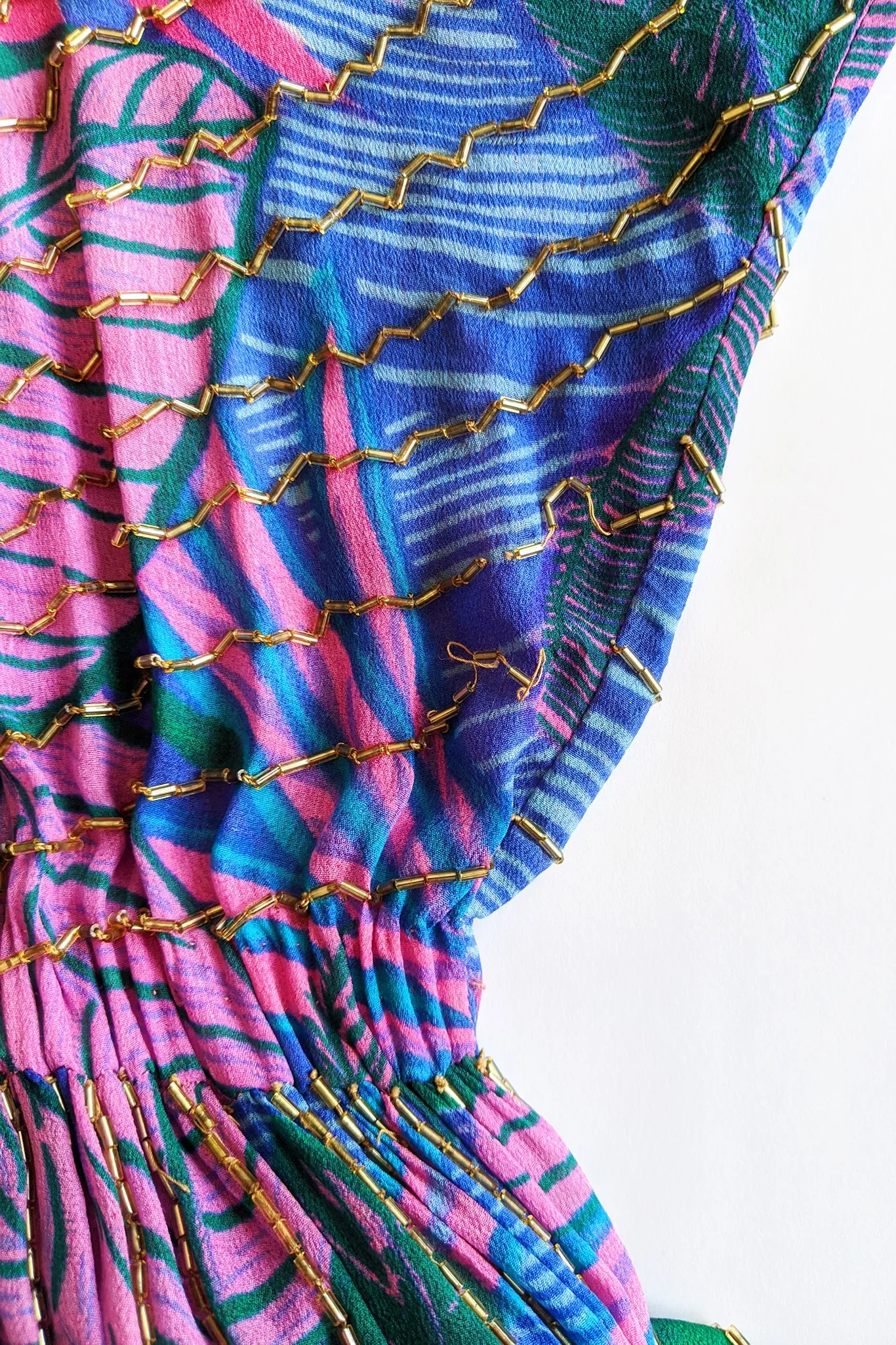 Beaded Palm Print Dress